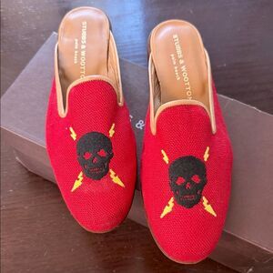 Stubbs & Wootton Red Skull Embroidered Loafers